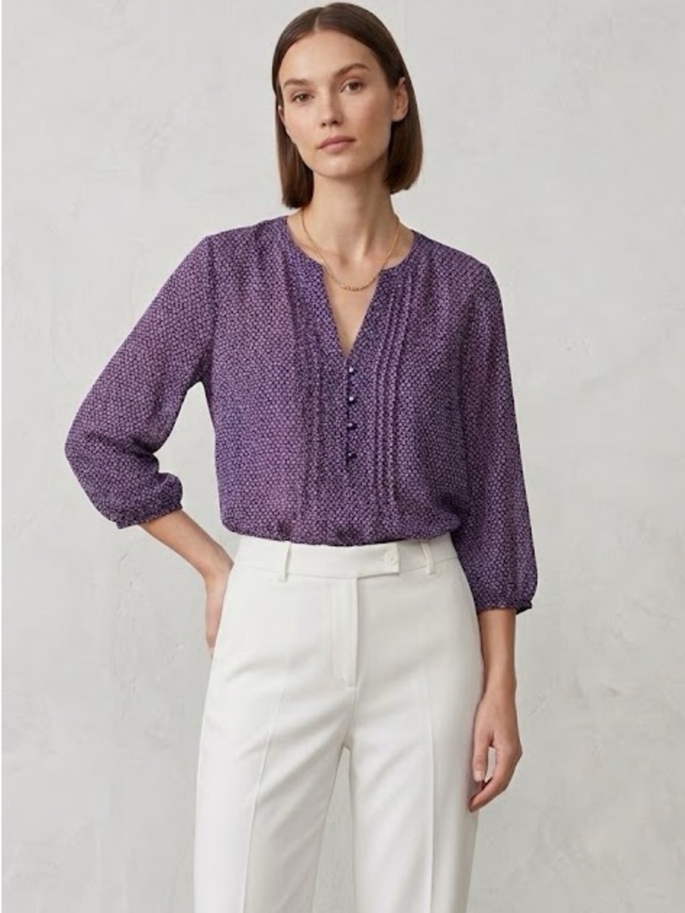 Reitmans Printed Pintuck Blouse